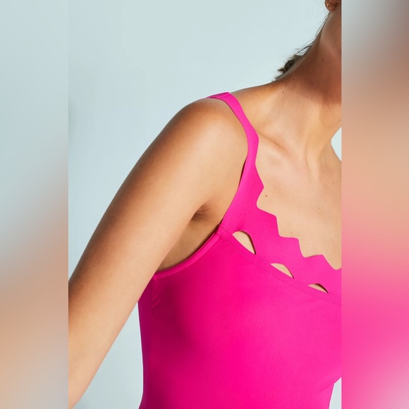 Karla Colletto Hot Pink One Shoulder Scallop One Piece Havana Swimsuit – Size 10 - Picture 3 of 14